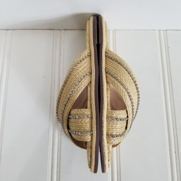 Schutz Rhinestone Raffia Sandals Womens Carlotta Crossover Flat Summer Shoes 6 - Picture 8 of 15